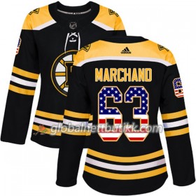 Boston Bruins Hockeydrakt Brad Marchand 63 2017-2018 USA Flag Fashion Svart Adidas Authentic - Dame